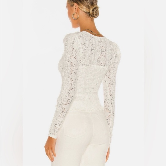 Free People NWOT Smocked Lace Confection Top / Evening Cream - Picture 4 of 14